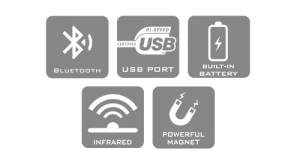 Bluetooth, USB Port, Built-in Battery, Infrared, Powerfull Magnet
